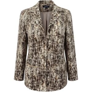 Lafayette 148 New York Abstract Brushstroke Print Blazer Brown Cream Piping